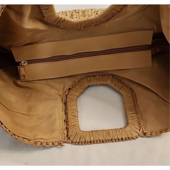 NEW Ramla Woven Tan Crochett Rafia Clutch - Picture 2 of 7